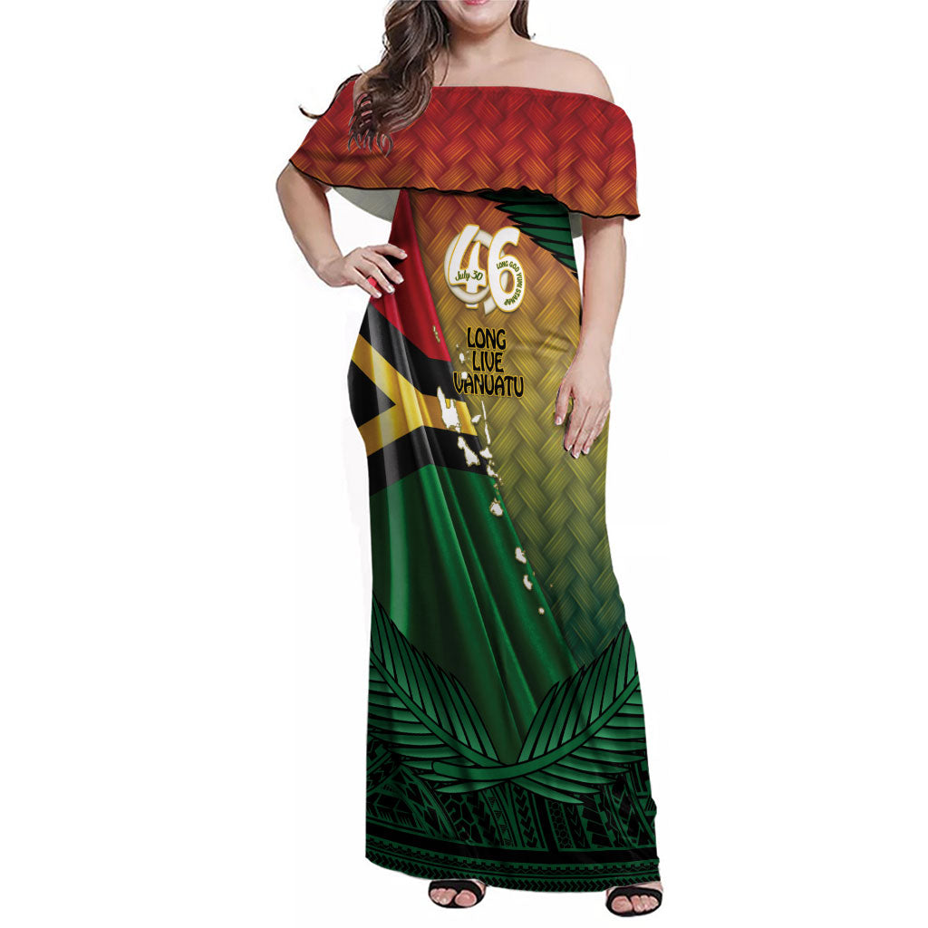 Personalised Long Live Vanuatu Independence Day Family Matching Off Shoulder Maxi Dress and Hawaiian Shirt 46th Anniversary Woven Pattern LT14 Mom's Dress Reggae - Polynesian Pride