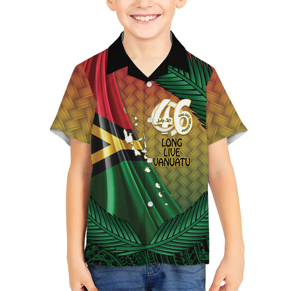 Personalised Long Live Vanuatu Independence Day Family Matching Off Shoulder Maxi Dress and Hawaiian Shirt 46th Anniversary Woven Pattern LT14 Son's Shirt Reggae - Polynesian Pride
