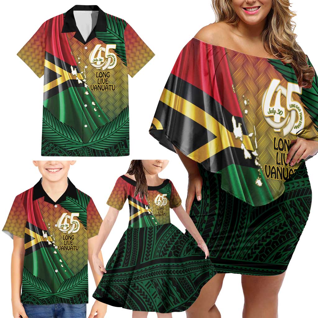 Personalised Long Live Vanuatu Independence Day Family Matching Off Shoulder Short Dress and Hawaiian Shirt 45th Anniversary Woven Pattern LT14 - Polynesian Pride