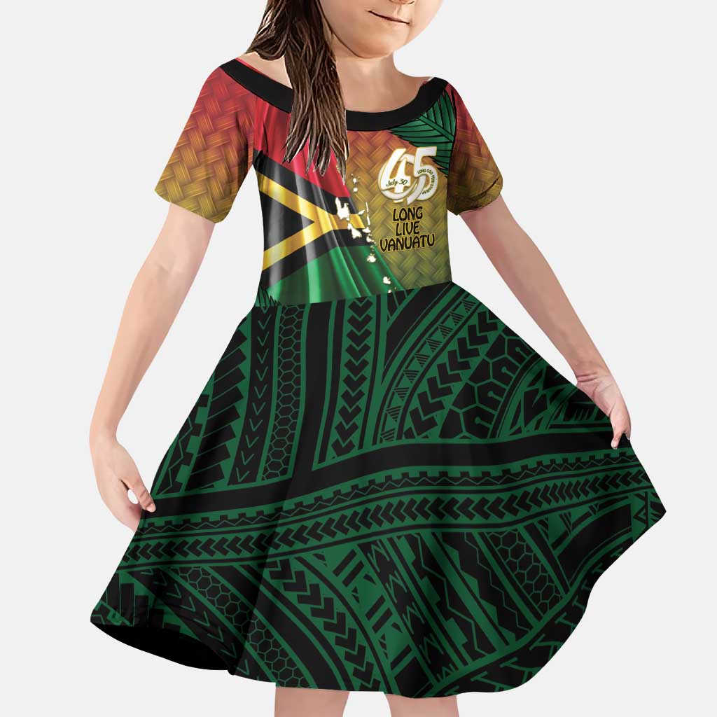 Personalised Long Live Vanuatu Independence Day Family Matching Puletasi and Hawaiian Shirt 45th Anniversary Woven Pattern LT14 Daughter's Dress Reggae - Polynesian Pride