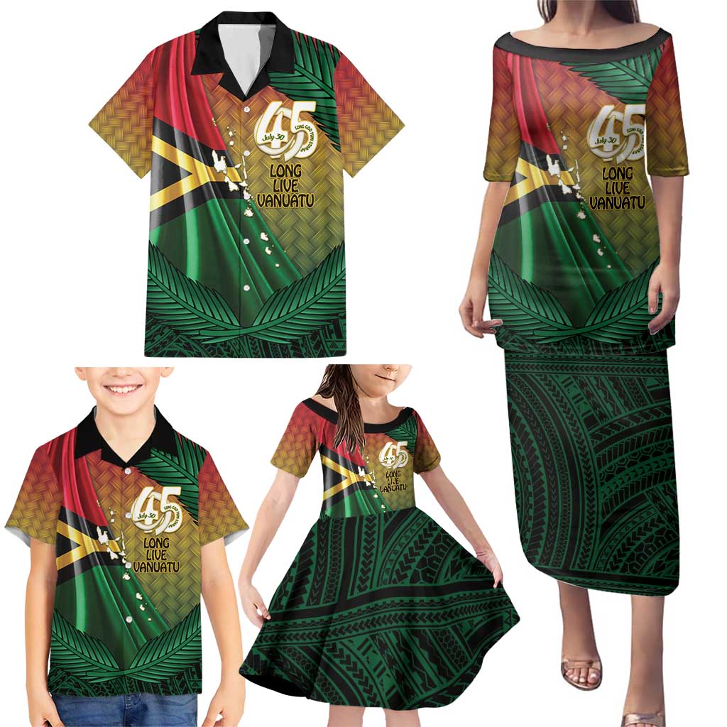 Personalised Long Live Vanuatu Independence Day Family Matching Puletasi and Hawaiian Shirt 45th Anniversary Woven Pattern LT14 - Polynesian Pride