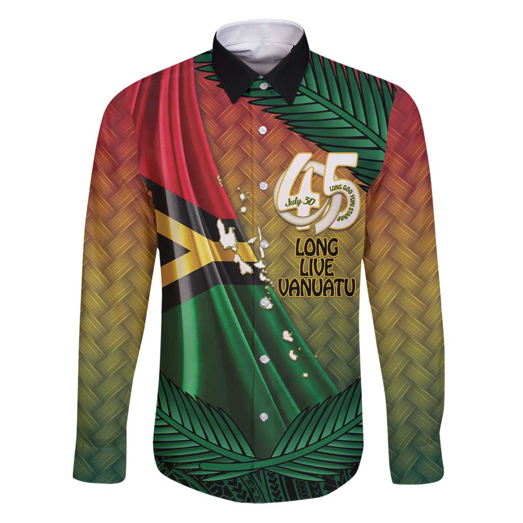Personalised Long Live Vanuatu Independence Day Family Matching Puletasi and Hawaiian Shirt 45th Anniversary Woven Pattern LT14 Dad's Shirt - Long Sleeve Reggae - Polynesian Pride