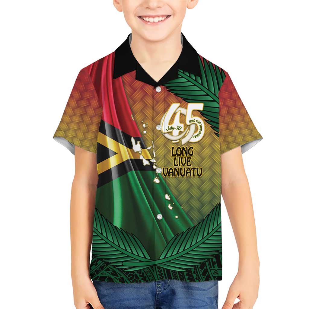 Personalised Long Live Vanuatu Independence Day Family Matching Short Sleeve Bodycon Dress and Hawaiian Shirt 45th Anniversary Woven Pattern - Polynesian Pride