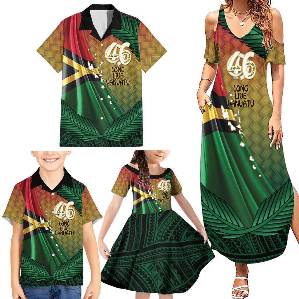 Personalised Long Live Vanuatu Independence Day Family Matching Summer Maxi Dress and Hawaiian Shirt 46th Anniversary Woven Pattern LT14 - Polynesian Pride