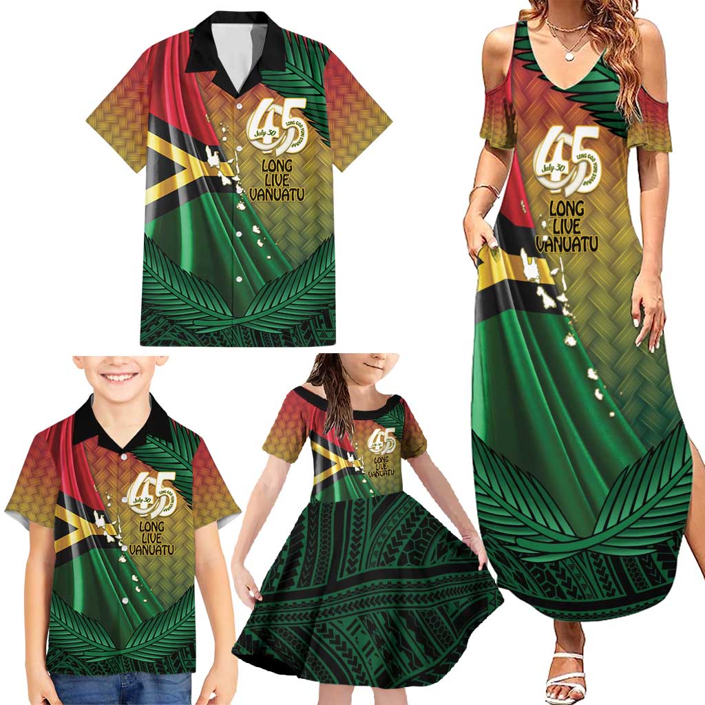 Personalised Long Live Vanuatu Independence Day Family Matching Summer Maxi Dress and Hawaiian Shirt 45th Anniversary Woven Pattern LT14 - Polynesian Pride