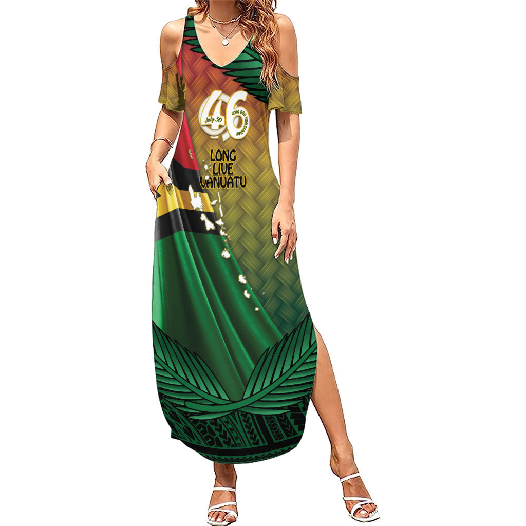 Personalised Long Live Vanuatu Independence Day Family Matching Summer Maxi Dress and Hawaiian Shirt 46th Anniversary Woven Pattern LT14 Mom's Dress Reggae - Polynesian Pride