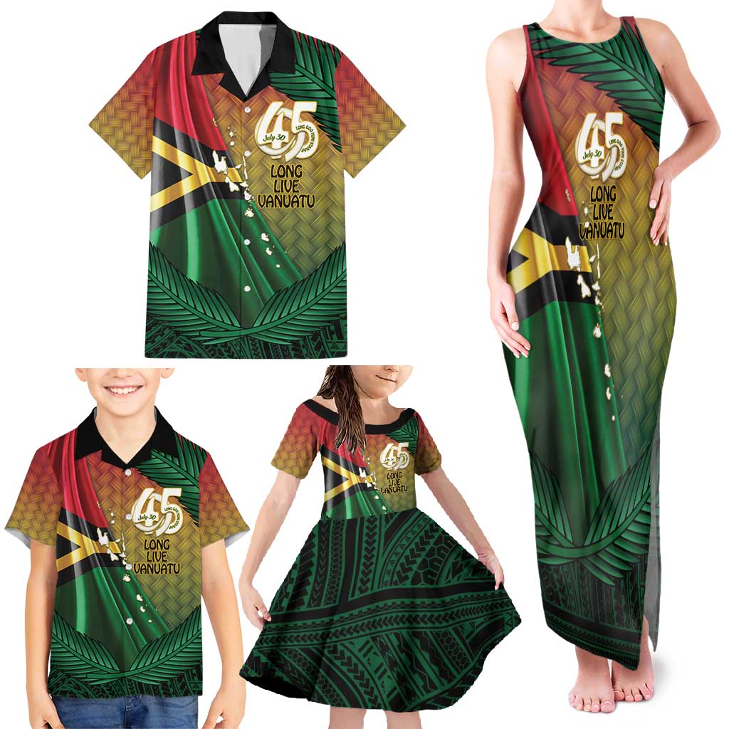 Personalised Long Live Vanuatu Independence Day Family Matching Tank Maxi Dress and Hawaiian Shirt 45th Anniversary Woven Pattern LT14 - Polynesian Pride