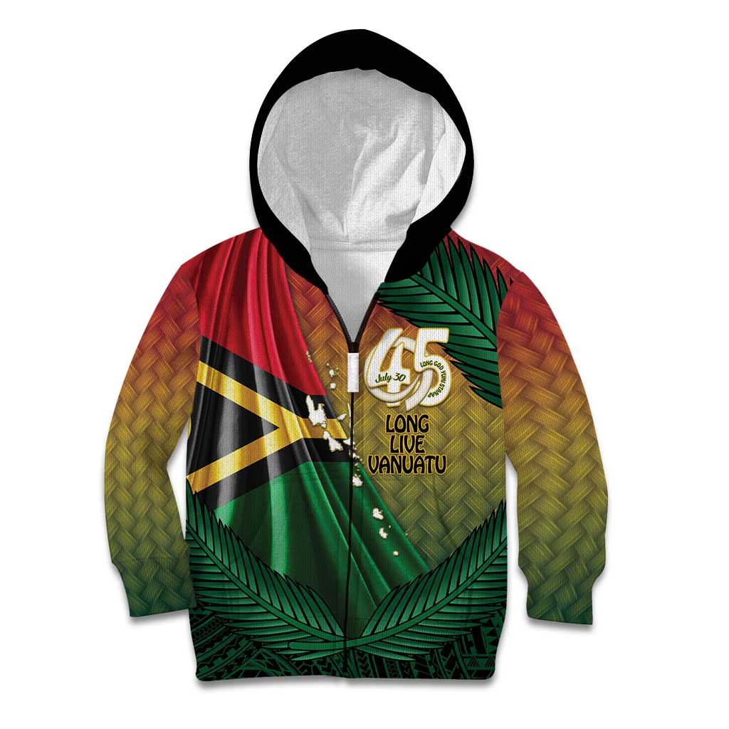 Personalised Long Live Vanuatu Independence Day Kid Hoodie 45th Anniversary Woven Pattern - Polynesian Pride