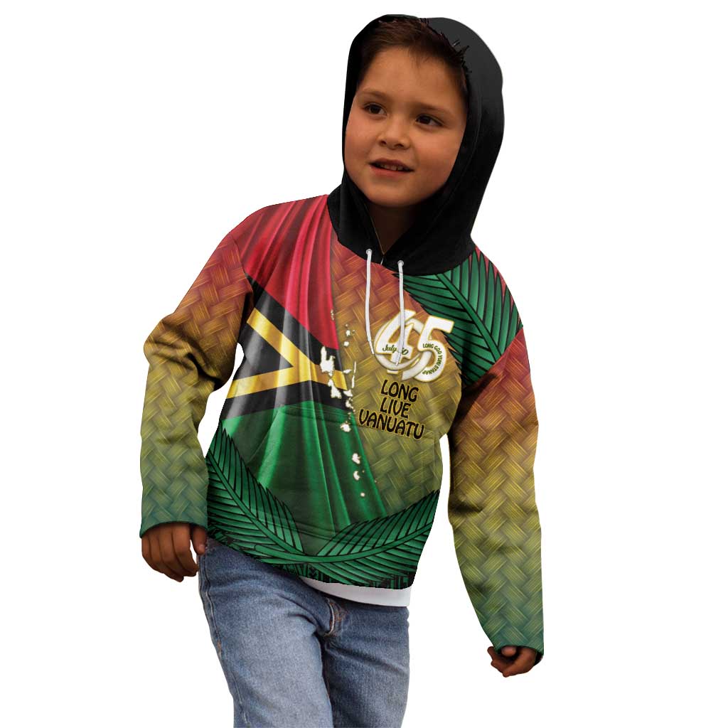Personalised Long Live Vanuatu Independence Day Kid Hoodie 45th Anniversary Woven Pattern - Polynesian Pride