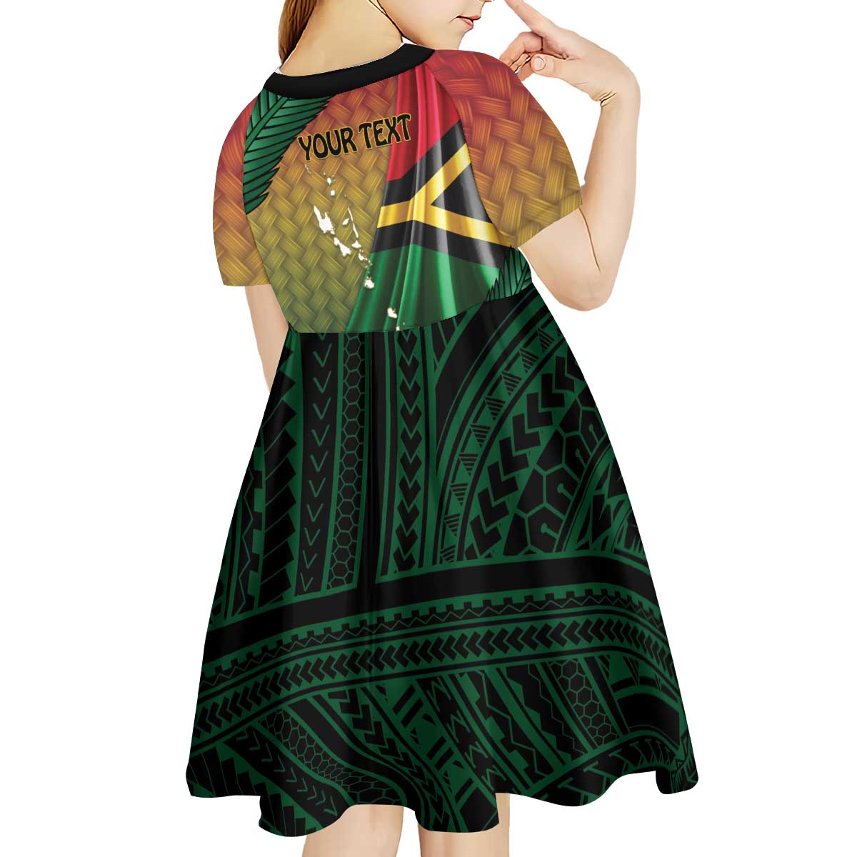 Personalised Long Live Vanuatu Independence Day Kid Short Sleeve Dress 45th Anniversary Woven Pattern - Polynesian Pride