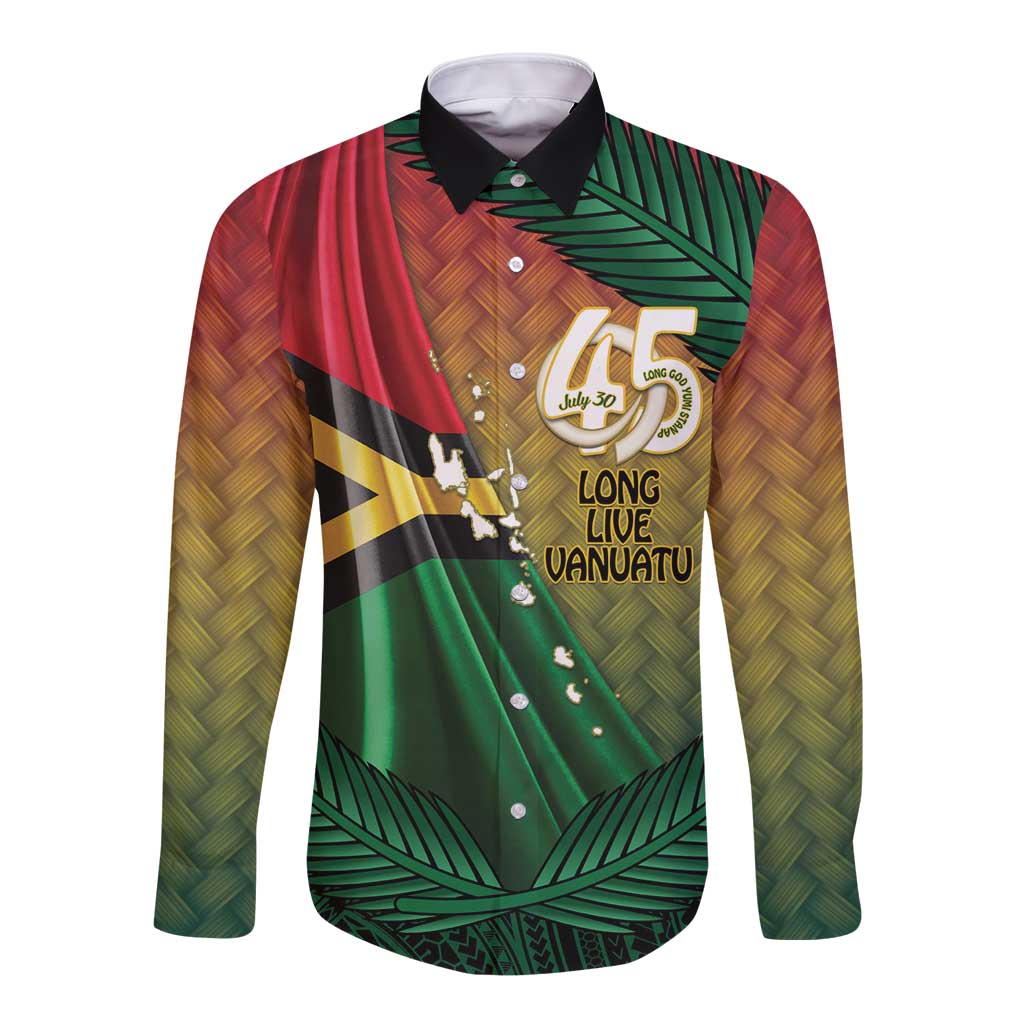 Personalised Long Live Vanuatu Independence Day Long Sleeve Button Shirt 45th Anniversary Woven Pattern LT14 Unisex Reggae - Polynesian Pride