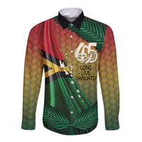 Personalised Long Live Vanuatu Independence Day Long Sleeve Button Shirt 45th Anniversary Woven Pattern LT14 Unisex Reggae - Polynesian Pride