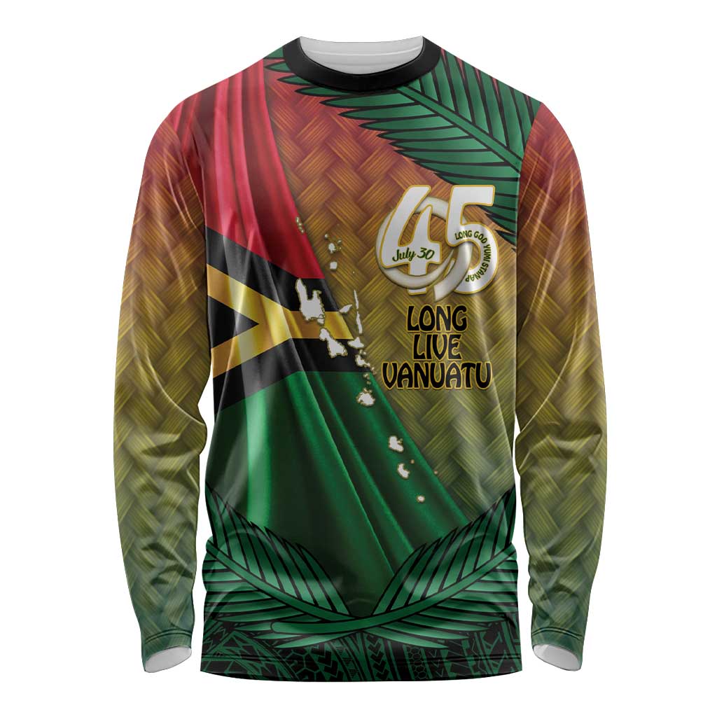 Personalised Long Live Vanuatu Independence Day Long Sleeve Shirt 45th Anniversary Woven Pattern LT14 Unisex Reggae - Polynesian Pride