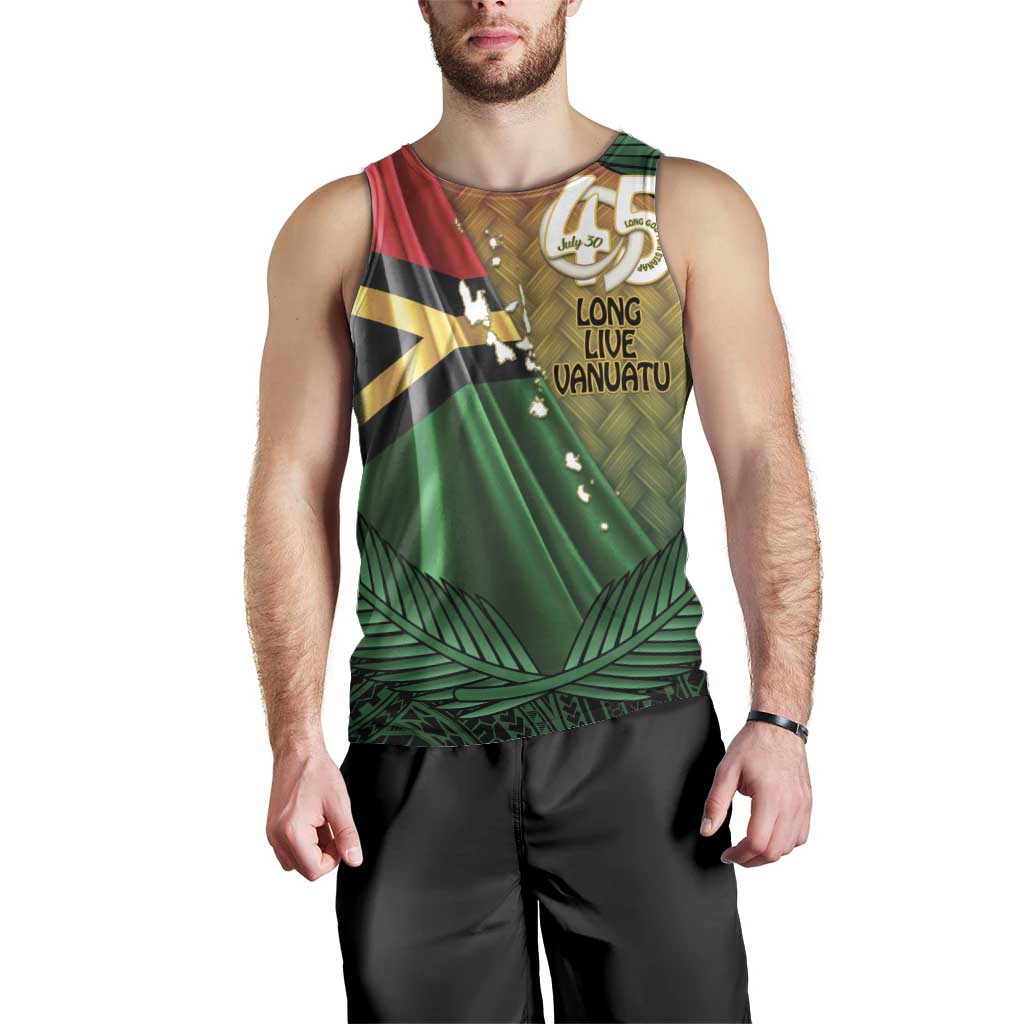 Personalised Long Live Vanuatu Independence Day Men Tank Top 45th Anniversary Woven Pattern LT14 - Polynesian Pride