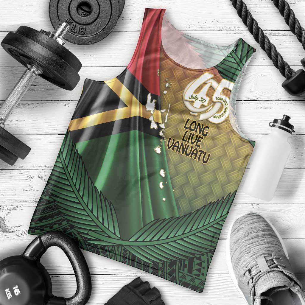 Personalised Long Live Vanuatu Independence Day Men Tank Top 45th Anniversary Woven Pattern LT14 - Polynesian Pride