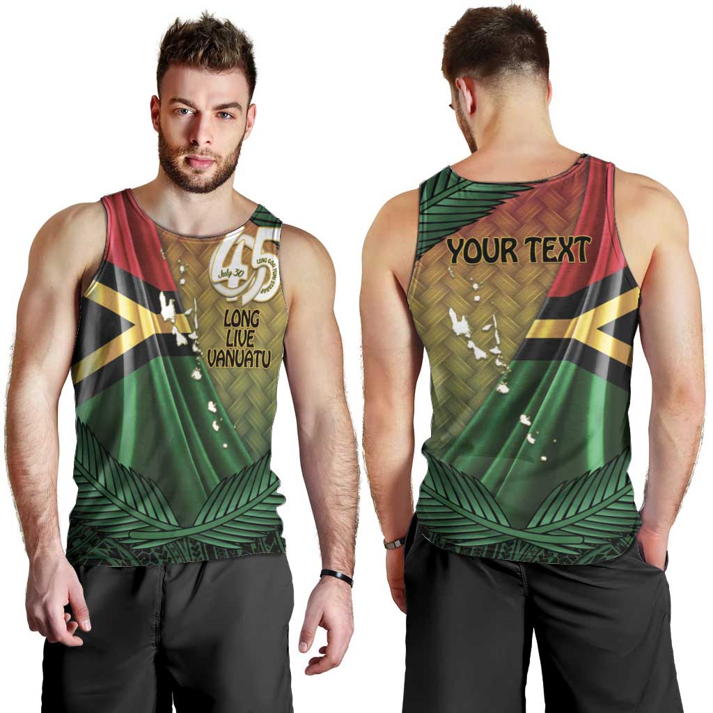 Personalised Long Live Vanuatu Independence Day Men Tank Top 45th Anniversary Woven Pattern LT14 - Polynesian Pride