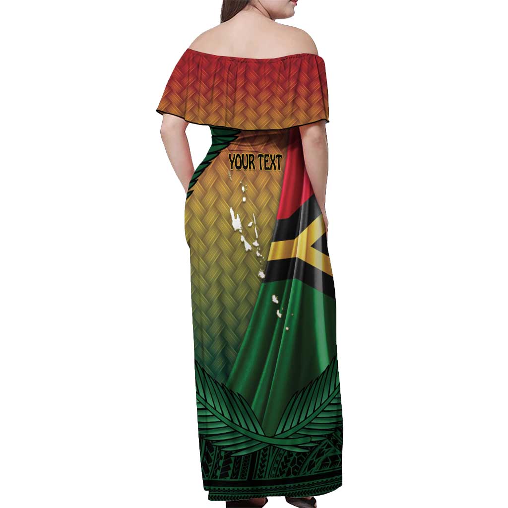 Personalised Long Live Vanuatu Independence Day Off Shoulder Maxi Dress 45th Anniversary Woven Pattern - Polynesian Pride