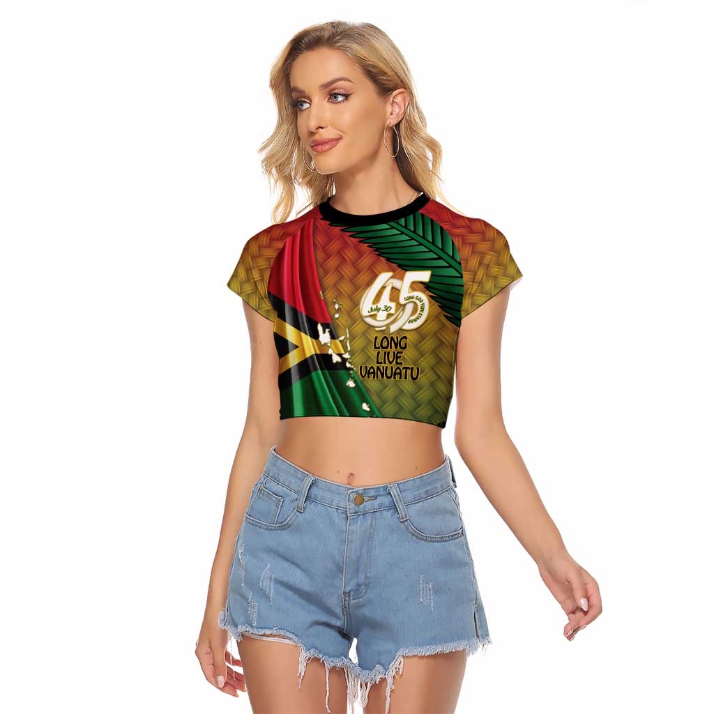 Personalised Long Live Vanuatu Independence Day Raglan Cropped T Shirt 45th Anniversary Woven Pattern LT14 Female Reggae - Polynesian Pride