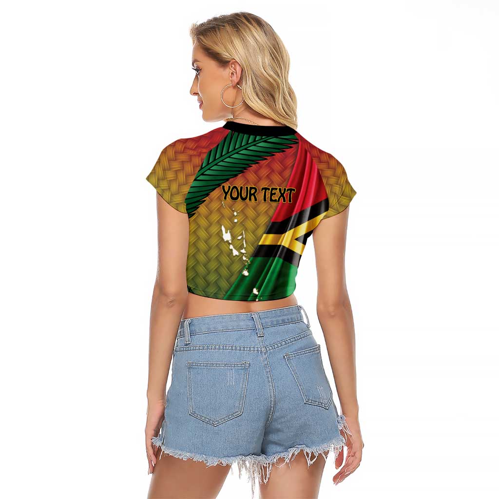 Personalised Long Live Vanuatu Independence Day Raglan Cropped T Shirt 45th Anniversary Woven Pattern LT14 - Polynesian Pride