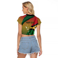 Personalised Long Live Vanuatu Independence Day Raglan Cropped T Shirt 45th Anniversary Woven Pattern LT14 - Polynesian Pride