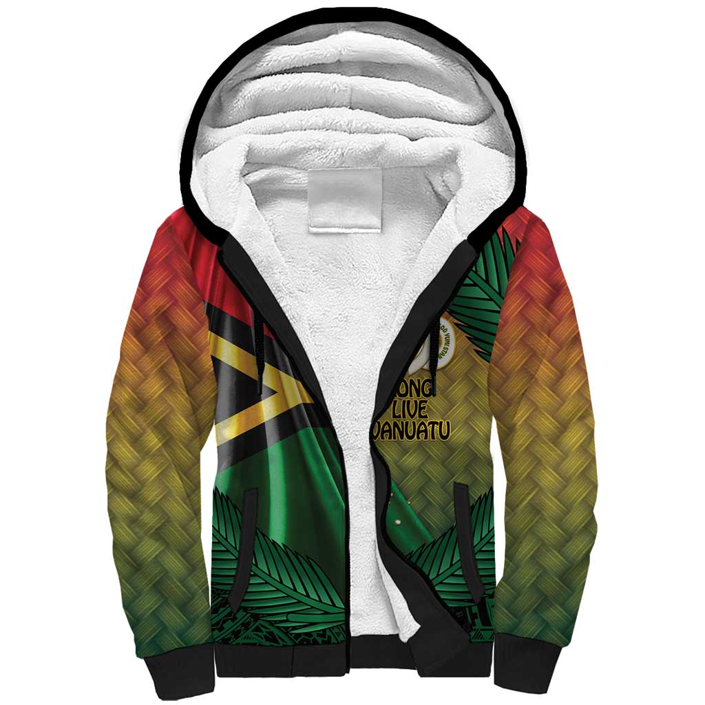 Personalised Long Live Vanuatu Independence Day Sherpa Hoodie 45th Anniversary Woven Pattern LT14 Unisex Reggae - Polynesian Pride