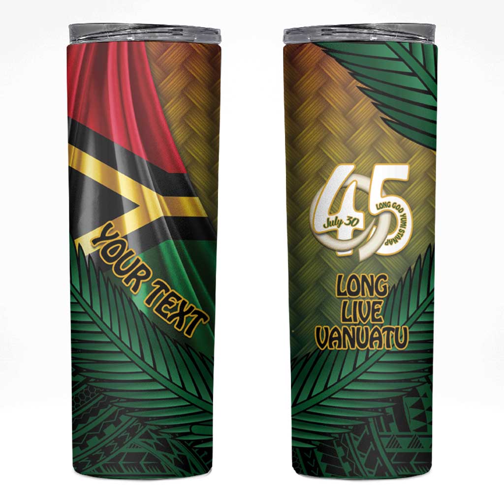 Personalised Long Live Vanuatu Independence Day Skinny Tumbler 45th Anniversary Woven Pattern - Polynesian Pride