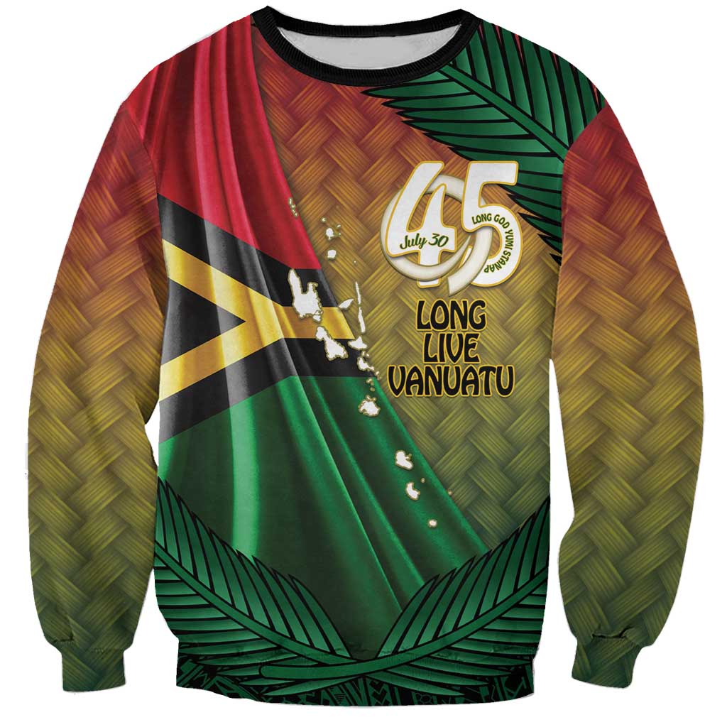 Personalised Long Live Vanuatu Independence Day Sweatshirt 45th Anniversary Woven Pattern LT14 Unisex Reggae - Polynesian Pride