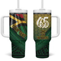 Personalised Long Live Vanuatu Independence Day Tumbler With Handle 45th Anniversary Woven Pattern - Polynesian Pride