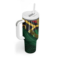 Personalised Long Live Vanuatu Independence Day Tumbler With Handle 45th Anniversary Woven Pattern - Polynesian Pride