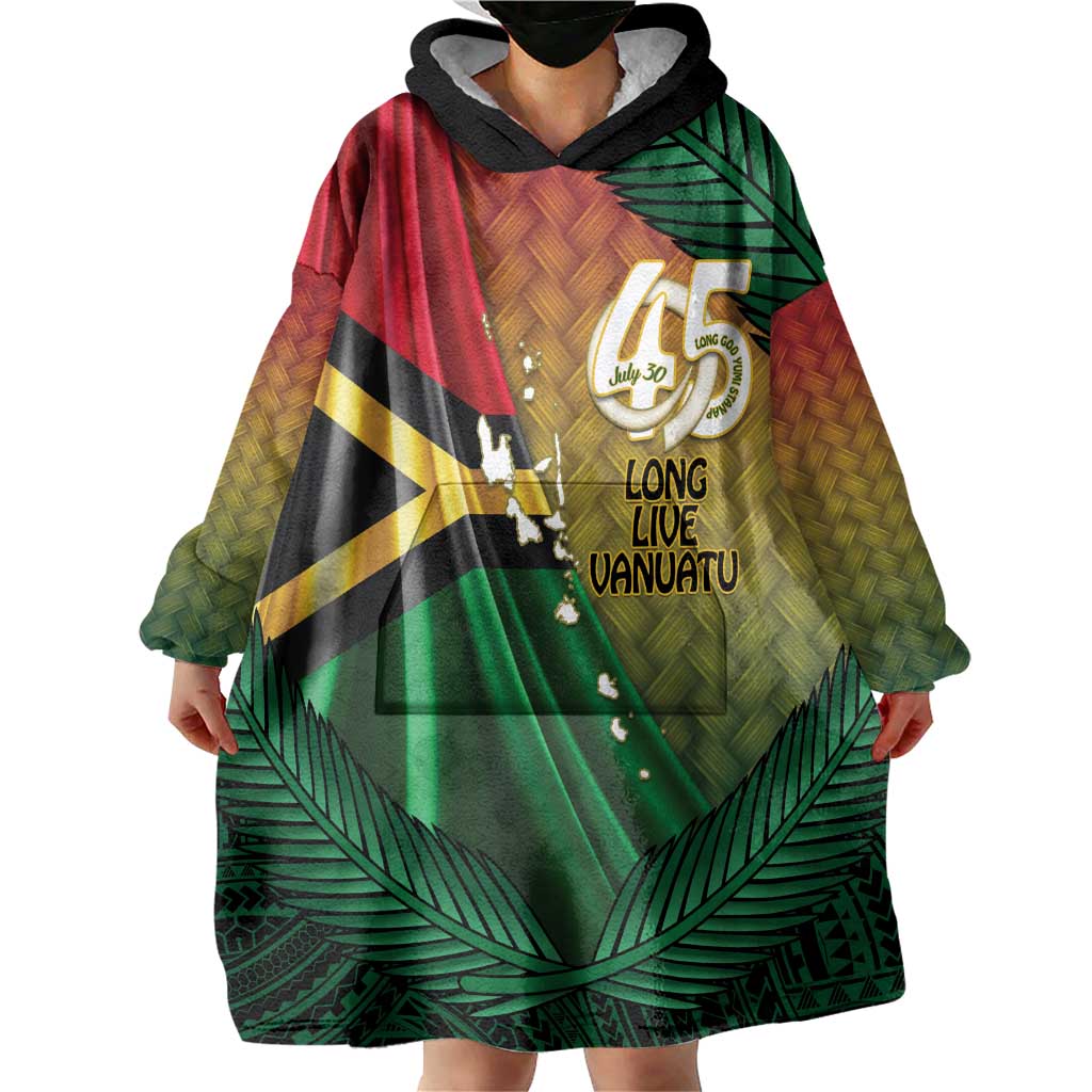Personalised Long Live Vanuatu Independence Day Wearable Blanket Hoodie 45th Anniversary Woven Pattern - Polynesian Pride