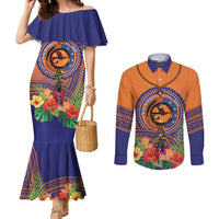 PNG New Ireland Province Couples Matching Mermaid Dress and Long Sleeve Button Shirt Niu Ailan Necklace Polynesian Tattoo - Polynesian Pride
