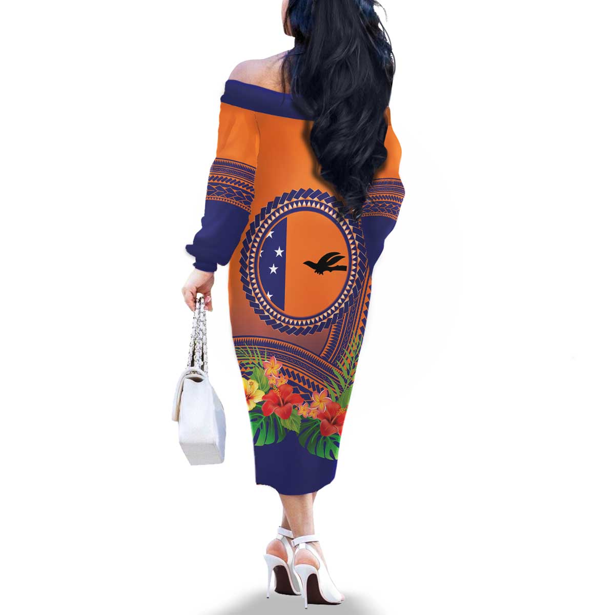 PNG New Ireland Province Family Matching Off The Shoulder Long Sleeve Dress and Hawaiian Shirt Niu Ailan Necklace Polynesian Tattoo - Polynesian Pride