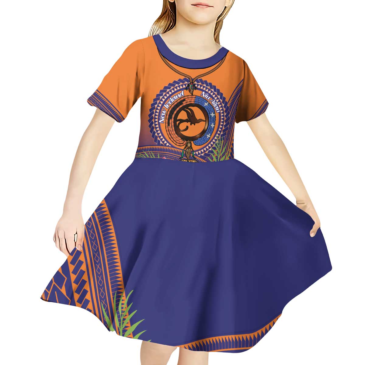 PNG New Ireland Province Kid Short Sleeve Dress Niu Ailan Necklace Polynesian Tattoo - Polynesian Pride