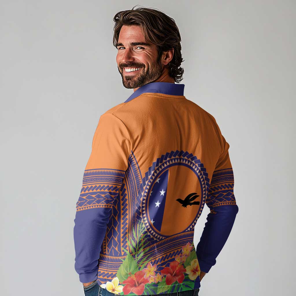 PNG New Ireland Province Long Sleeve Polo Shirt Niu Ailan Necklace Polynesian Tattoo - Polynesian Pride