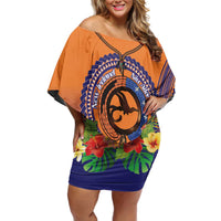 PNG New Ireland Province Off Shoulder Short Dress Niu Ailan Necklace Polynesian Tattoo - Polynesian Pride