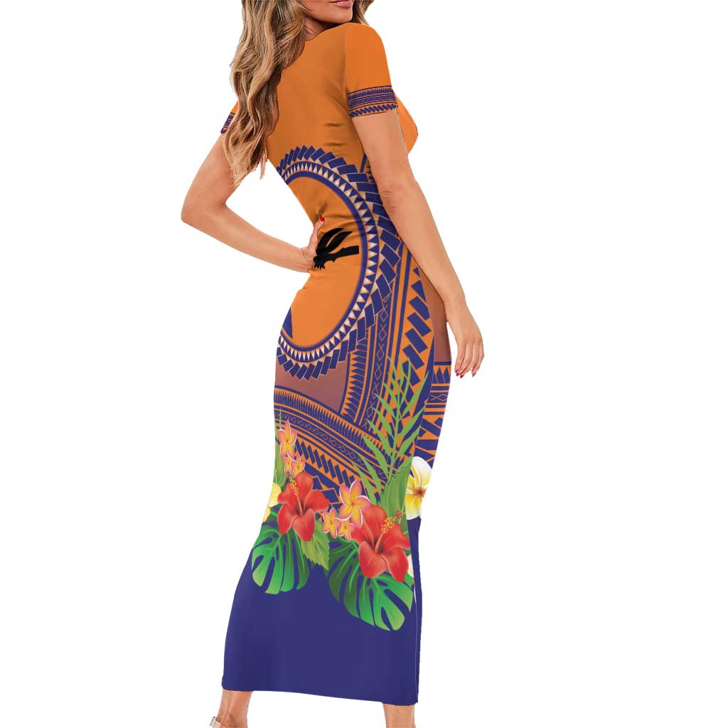 PNG New Ireland Province Short Sleeve Bodycon Dress Niu Ailan Necklace Polynesian Tattoo - Polynesian Pride