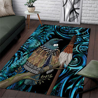 New Zealand Tui Bird Taiaha Area Rug Maori Weapon Paua Shell Mix Silver Fern