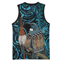 New Zealand Tui Bird Taiaha Basketball Jersey Maori Weapon Paua Shell Mix Silver Fern