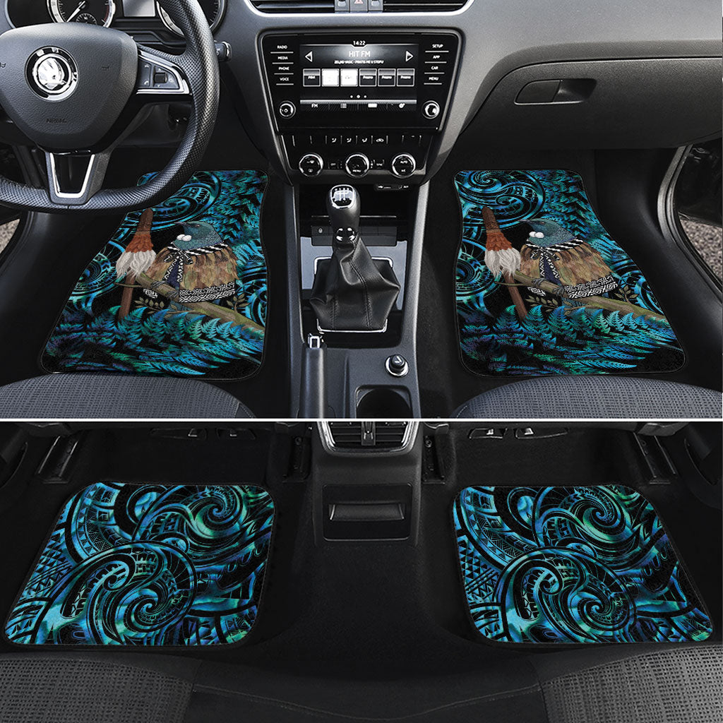 New Zealand Tui Bird Taiaha Car Mats Maori Weapon Paua Shell Mix Silver Fern