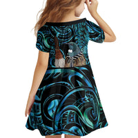 New Zealand Tui Bird Taiaha Family Matching Long Sleeve Bodycon Dress and Hawaiian Shirt Maori Weapon Paua Shell Mix Silver Fern