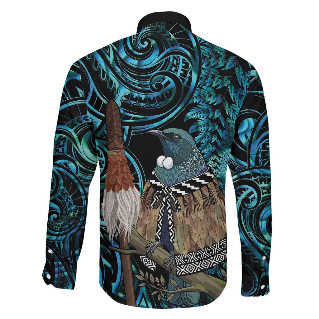 New Zealand Tui Bird Taiaha Family Matching Off The Shoulder Long Sleeve Dress and Hawaiian Shirt Maori Weapon Paua Shell Mix Silver Fern