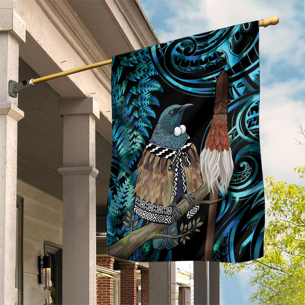 New Zealand Tui Bird Taiaha Garden Flag Maori Weapon Paua Shell Mix Silver Fern