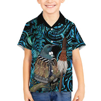 New Zealand Tui Bird Taiaha Hawaiian Shirt Maori Weapon Paua Shell Mix Silver Fern