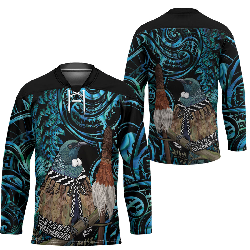 New Zealand Tui Bird Taiaha Hockey Jersey Maori Weapon Paua Shell Mix Silver Fern