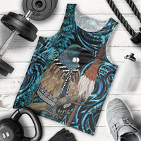 New Zealand Tui Bird Taiaha Men Tank Top Maori Weapon Paua Shell Mix Silver Fern