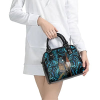 New Zealand Tui Bird Taiaha Shoulder Handbag Maori Weapon Paua Shell Mix Silver Fern
