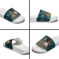 New Zealand Tui Bird Taiaha Slide Sandals Maori Weapon Paua Shell Mix Silver Fern