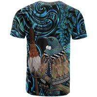 New Zealand Tui Bird Taiaha T Shirt Maori Weapon Paua Shell Mix Silver Fern