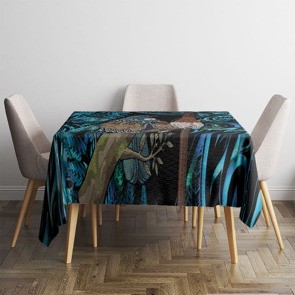 New Zealand Tui Bird Taiaha Tablecloth Maori Weapon Paua Shell Mix Silver Fern