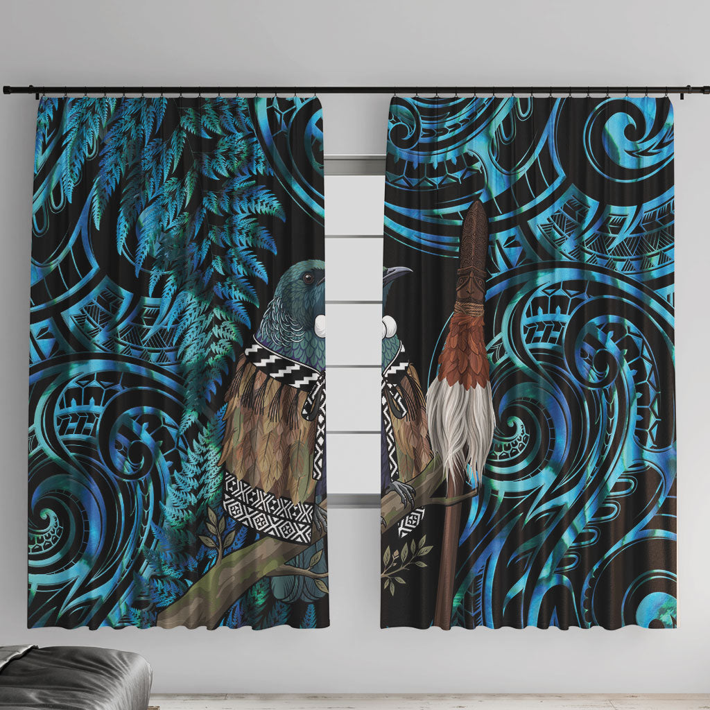 New Zealand Tui Bird Taiaha Window Curtain Maori Weapon Paua Shell Mix Silver Fern